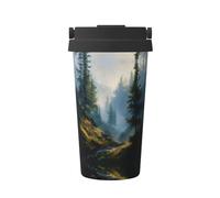 MLTRFGJ Tasse à café isotherme portable et imprimée avec paysage forestier, adaptée pour le bureau, les voyages et la voiture