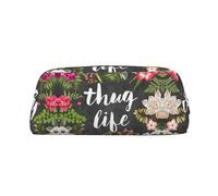 MLTRFGJ Thug Life Trousse multifonction en cuir avec fermeture éclair Motif fleurs Idéal pour l'école, le bureau et les voyages, doré, Taille unique, Trousse de maquillage
