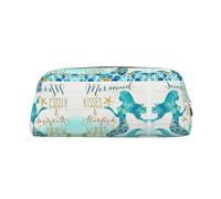 MLTRFGJ Trousse à crayons rétro en cuir avec fermeture éclair et imprimé sirène, convient pour l'école, le bureau et les voyages, doré, Taille unique, Trousse de maquillage
