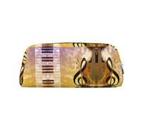 MLTRFGJ Trousse multifonction en cuir avec fermeture éclair et notes de musique pour piano violon, convient pour l'école, le bureau et les voyages, doré, Taille unique, Trousse de maquillage