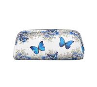 MLTRFGJ Trousse multifonction en cuir avec fermeture éclair et papillons bleus, motif fleurs blanches, convient pour l'école, le bureau et les voyages, Argenté., Taille unique, Trousse de maquillage
