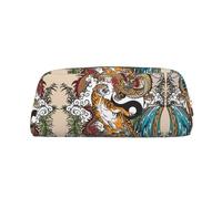 MLTRFGJ Trousse multifonction en cuir avec fermeture éclair - Motif dragon et tigre - Convient pour l'école, le bureau et les voyages, Argenté., Taille unique, Trousse de maquillage