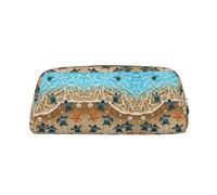 MLTRFGJ Trousse multifonction en cuir avec fermeture éclair - Motif tortues sur la plage - Convient pour l'école, le bureau et les voyages, Argenté., Taille unique, Trousse de maquillage