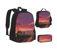 MLTRFGJ Vineyard Sunset Ensemble sac à dos 3 pièces avec sac à dos, trousse à crayons et sac à déjeuner, Noir , Taille unique, Cartable