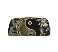 MLTRFGJ Yin Yang Dragon Tiger Trousse multifonction en cuir avec fermeture éclair pour l'école, le bureau et les voyages, doré, Taille unique, Trousse de maquillage