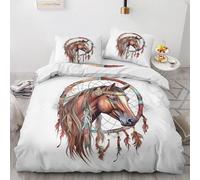 MLUNKQAIL Housse de Couette 200x200 Cheval Parure de Lit 200x200 Attrape-RêVes ImpriméEs Housses de Couettes Microfibre Douceur avec 2 Taies d'oreiller, avec Fermeture ZippéE