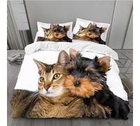 MLUNKQAIL Housse de Couette 220x240 Blanc, Parure de Lit Yorkshire Terrier, Sets de Housses de Couettes 3 Pièces Microfibre avec Fermeture Éclair et 2 Taies d'oreiller 65x65 cm