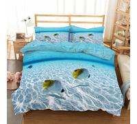 MLUNKQAIL Housse de Couette 220x240 Fond Marin Parure de Lit 2 Personnes Poisson De Mer Ensemble de Literie en Microfibre Douce avec Fermeture éclair, 2 Taies d'oreiller 65x65 cm