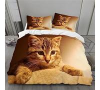 MLUNKQAIL Housse de Couette 220x240 Orange, Parure de Lit Chat Tigré, Sets de Housses de Couettes 3 Pièces Microfibre avec Fermeture Éclair et 2 Taies d'oreiller 65x65 cm