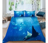 MLUNKQAIL Housse de Couette 220x240 Raie Manta Parure de Lit 220x240 Adulte Raie Manta ImpriméEs Housses de Couettes Microfibre Douceur avec 2 Taies d'oreiller, avec Fermeture ZippéE