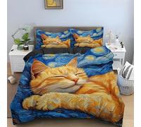 MLUNKQAIL Housse de Couette 240 x 260 Ciel éToilé Parure de Lit 240 X 260 Chat Orange ImpriméEs Housses de Couettes Microfibre Douceur avec 2 Taies d'oreiller, avec Fermeture ZippéE