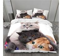 MLUNKQAIL Housse de Couette 90x190 Blanc, Parure de Lit Chat Poil Court, Sets de Housses de Couettes 3 Pièces Microfibre avec Fermeture Éclair et 2 Taies d'oreiller 65x65 cm