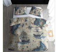 MLUNKQAIL Housse de Couette 90x190 Boussole, Parure de Lit Bateau, Sets de Housses de Couettes 3 Pièces Microfibre avec Fermeture Éclair et 2 Taies d'oreiller 65x65 cm