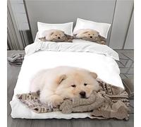 MLUNKQAIL Parure de Lit 140x200 Blanc Sets de Housses de Couettes Chow Chow Housse de Couette 3 Pièces Microfibre avec Fermeture Éclair et 2 Taies d'oreiller 65x65 cm