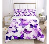 MLUNKQAIL Parure de Lit 160x200 Papillon Sets de Housses de Couettes Violet Housse de Couette 3 Pièces Microfibre avec Fermeture Éclair et 2 Taies d'oreiller 65x65 cm