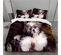 MLUNKQAIL Parure de Lit 160x200 Shih Tzu Sets de Housses de Couettes Bordeaux Housse de Couette 3 Pièces Microfibre avec Fermeture Éclair et 2 Taies d'oreiller 65x65 cm