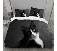 MLUNKQAIL Parure de Lit 200x200 Chat en Raquettes Sets de Housses de Couettes Noir Housse de Couette 3 Pièces Microfibre avec Fermeture Éclair et 2 Taies d'oreiller 65x65 cm