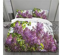 MLUNKQAIL Parure de Lit 200x200 Fleur Mauve Sets de Housses de Couettes Lilas Housse de Couette 3 Pièces Microfibre avec Fermeture Éclair et 2 Taies d'oreiller 65x65 cm