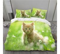 MLUNKQAIL Parure de Lit 220x240 Herbe Verte Sets de Housses de Couettes Chat Somali Housse de Couette 3 Pièces Microfibre avec Fermeture Éclair et 2 Taies d'oreiller 65x65 cm