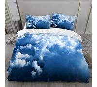 MLUNKQAIL Parure de Lit 220x240 Nuages Blancs Sets de Housses de Couettes Bleu Ciel Housse de Couette 3 Pièces Microfibre avec Fermeture Éclair et 2 Taies d'oreiller 65x65 cm