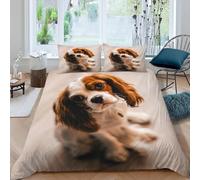 MLUNKQAIL Parure de lit 90x190 Chien Housse de Couette 135x200 Cavalier Roi Charles Spaniel ImpriméEs Housses de Couettes Microfibre Douceur avec 2 Taies d'oreiller, avec Fermeture ZippéE