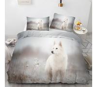 MLUNKQAIL Parure de Lit 90x190 Enfant Chien De Berger Housse de Couette 1 Personne Blanc Imprimé en 3D Microfibre Housse de Couette avec 2 Taie d'oreiller 65x65 cm