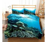 MLUNKQAIL Parure de Lit 90x190 Enfant Fond Marin Housse de Couette 1 Personne Tortue De Mer Bleue Imprimé en 3D Microfibre Housse de Couette avec 2 Taie d'oreiller 65x65 cm