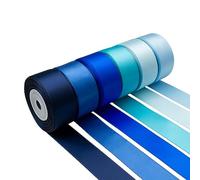 Mlurcu Ruban de satin bleu marine, bleu roi, bleu clair, 2,5 cm de large, couleurs unies assorties, ruban de satin double face pour bouquet de fleurs, invitations de mariage, travaux manuels