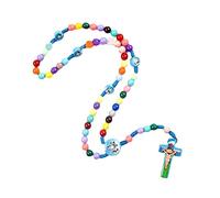 MLWSKERTY Dessin Animé Jésus Croix Collier De Pendentif Rosaire Perles Catholique Chrétien Orthodoxe Religieux Collier Religieux Pour Femmes