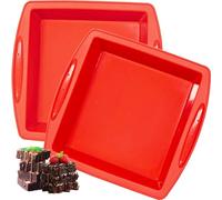 Mlying Lot de 2 moules à brownie en silicone - 20 x 20 cm - Rectangulaires - Avec poignées - Anti-adhésif - Pour la cuisson des brownies - Carré - 2 pièces - 20 cm