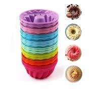 Mlying Lot de 24 mini moules à kouglou en silicone réutilisables pour cupcakes, petits moules à gâteau, mini kougles, Ø 6,5 cm, hauteur 3,5 cm (8 couleurs)