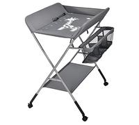 MLYIQI Tables à Langer Pliante,Table à Langer avec Aoulettes Panier de Rangement,Ceinture de Sécurité,4 Roues avec Frein,Réglable en Hauteur,Charge Max 25kg