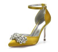 MlYJmer Chaussures de Mariée pour Femme Talon Pompes Imitation Chaussures de Mariage,Jaune,39 EU