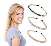 Mlysnd 3 Pièces Bandeau Coeur, Bandeau Zig Zag Cheveux Strass, Bandeau Vintage en Chaîne Métallique Strass, Accessoire Universel Pour le Look Féminin (rose, noir, blanc)