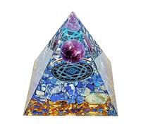 Mlysnd Pyramide Orgonite, Pyramide en Résine Cristal Incrusté de Sphère dAméthyste et Fleur de Capucine, Décoration de Table