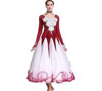 MLYYX Appliques Robes De Danse De Salon Robe De Concours De Valse Et De Tango pour Femmes Tenue De Danse Flamenco Dos Nu Costume De Danse Sociale Moderne À Manches Longues en Maille,D,L