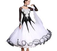 MLYYX Appliques Robes De Danse De Salon Robe De Concours De Valse Et De Tango pour Femmes Tenue De Danse Flamenco Dos Nu Costume De Danse Sociale Moderne À Manches Longues en Maille,E,M