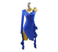 MLYYX Cha Cha - Costume de compétition latine - Robe de performance latine creuse - Robe de danse de salon - Décalcomanie - Salsa - Bleu, S