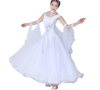 MLYYX Costume De Danse De Compétition Moderne Robes De Danse De Salon Standard Nationales pour Femmes Jupe De Salsa De Valse De Strass,Blanc,3XL