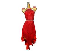 MLYYX Costume De Danse De Salon en Dentelle Vêtement De Compétition De Danse Latine, Salsa Tango Et Pompons Jupe D'entraînement Dos Nu pour Le Cha-Cha,Rouge,L
