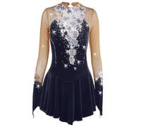 MLYYX Costume De Patinage Artistique Fait Main en Velours Robe De Performance De Patinage sur Glace pour Filles Vêtements De Compétition Professionnelle avec des Cristaux Fleur,E,S