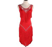 MLYYX Costume De Performance De Salsa De Salon À Franges Robes De Concours De Danse Latine pour Femmes Robe Tango Cha Cha Dos Nu Vêtements De Danse Samba Rumba sans Manches,Rouge,3XL