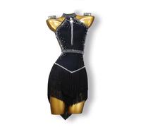 MLYYX Costume De Spectacle De Salsa À Pompons Robe D'entraînement De Danse Latine pour Femmes Robes De Danse De Salon Cha Cha pour Samba,C,M