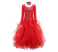 MLYYX Costume De Valse Moderne Grand Costume De Tango Swing Déguisements De Danse De Salon Brodés pour Femmes,Rouge,XXL