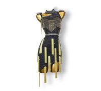 MLYYX Costumes De Concours De Danse Latine Brillants Licou Femme Cha Cha Foxtrot Performance Vêtements De Danse Professionnel Frange Salle De Bal Tango Jupes pour Rumba Samba,C,XXL