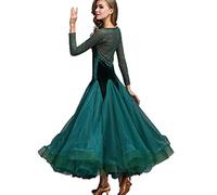 MLYYX Déguisement De Danse De Salon pour Femme Costume De Performance De Tango en Dentelle À Col en V Vêtements De Danse D'entraînement De Valse Moderne en Velours À Manches Longues,C,XXL