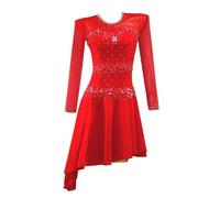 MLYYX Déguisement Performance Latine Femme Maille Salsa Cha Cha Formation Vêtements De Danse Tenue De Danse De Salon Tango Manches Longues Jupe Foxtrot Dos Nu avec Strass,B,XXL