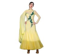 MLYYX Élégante robe de danse de salle de bal, robe de compétition professionnelle pour foxtrot flamenco costumes de tango brillants, jaune, XXL