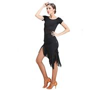 MLYYX Fringe Fringe cha cha Costumes Latin Dance Robe col Rond de Salon de Bal Robes de Performance Tango Jupes,Noir,3XL