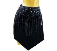 MLYYX Jupe À Franges De Danse Latine Professionnelle Combinaison Cha-Cha Robes De Salon À Strass Robe De Soirée Rumba Salsa,Noir,3XL